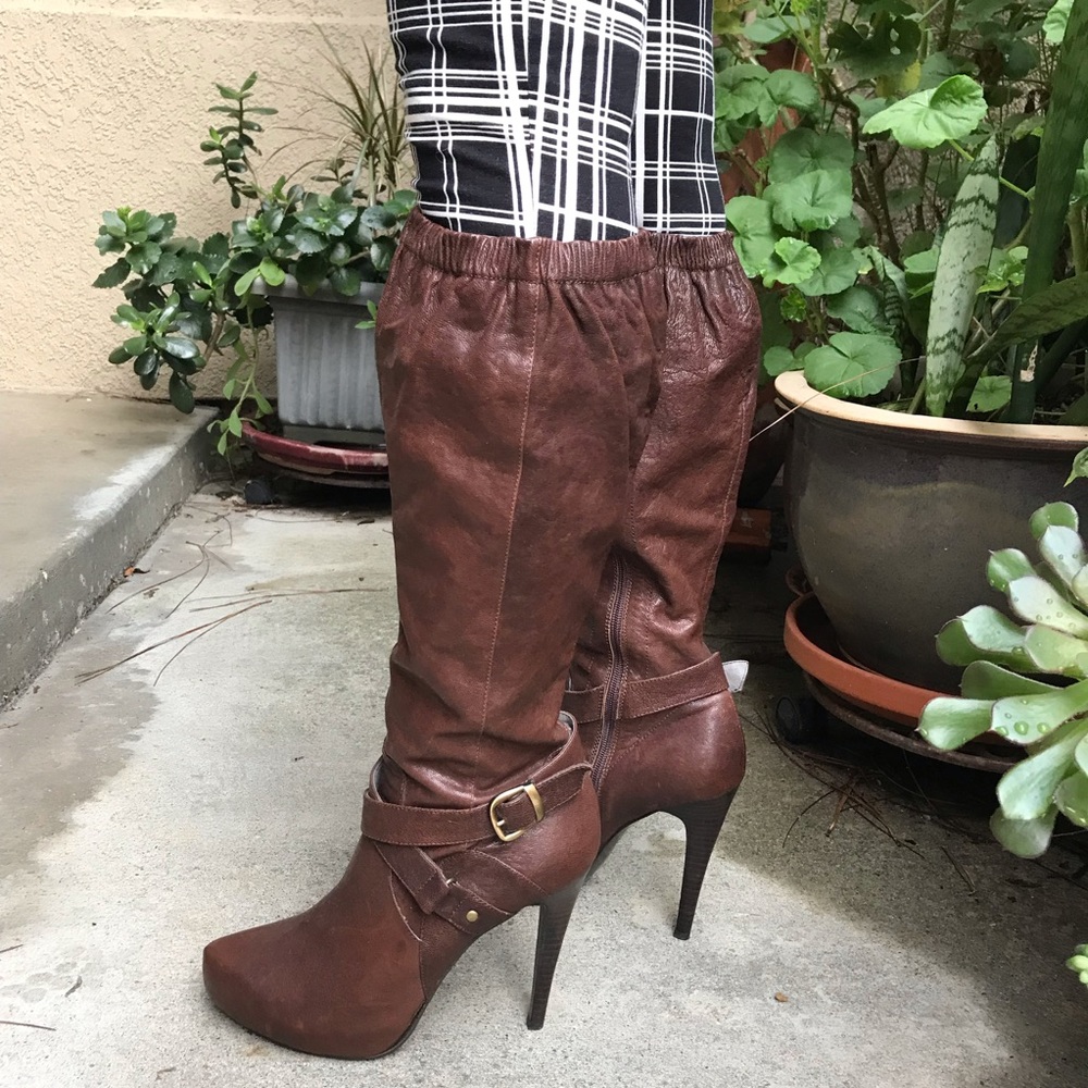 Vintage brown distressed leather boots
